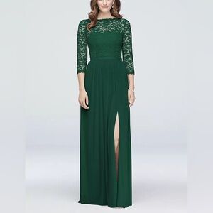 DAVID’S BRIDAL | 3/4” Sleeve Lace and Mesh Bridesmaid Dress - Juniper